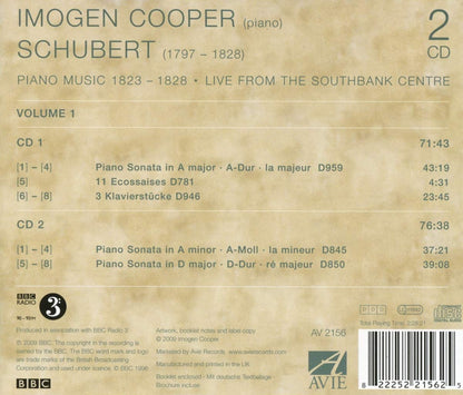 Schubert: Sonatas, Vol 1 - Imogen Cooper (2 CDS)