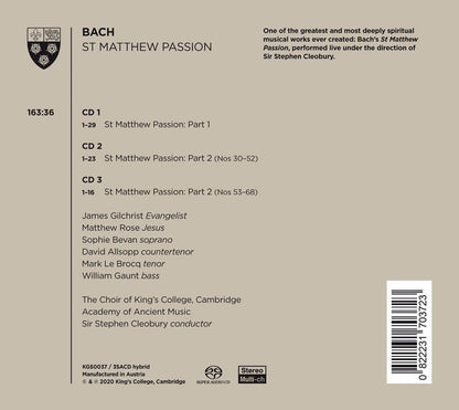 BACH: ST. MATTHEW PASSION - CHOIR OF KING'S COLLEGE, CAMBRIDGE; ACADEMY OF ANCIENT MUSIC (3 HYBRID SACD)