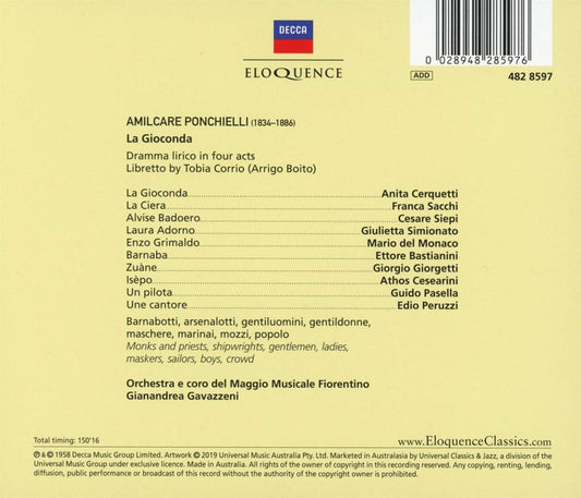 PONCHIELLI: LA GIOCONDA - CERQUETTI, SIEPI, DEL MONACO (2 CDS)