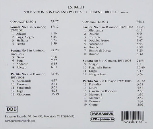 BACH, J.S.: SONATAS & PARTITAS FOR UNACCOMPANIED VIOLIN - EUGENE DRUCKER (2 CDS)