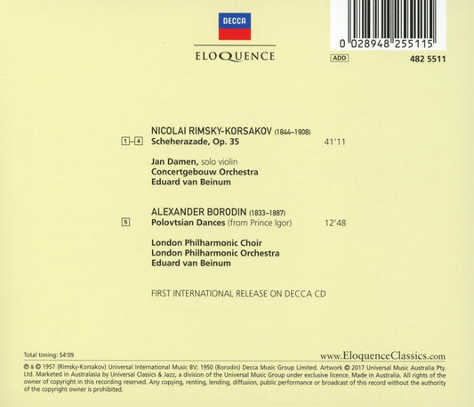 RIMSKY-KORSAKOV: SCHEHEREZADE; BORODIN: POLOVSTIAN DANCES - VAN BEINUM; LONDON PHILHARMONIC