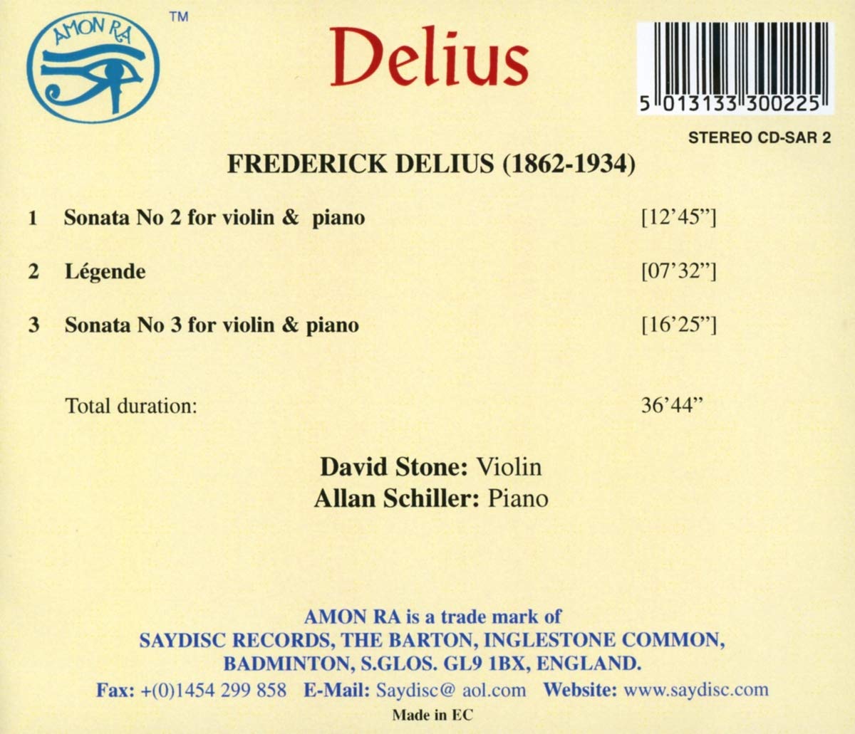 Delius: Sonatas for Violin & Piano: Stone, Schiller