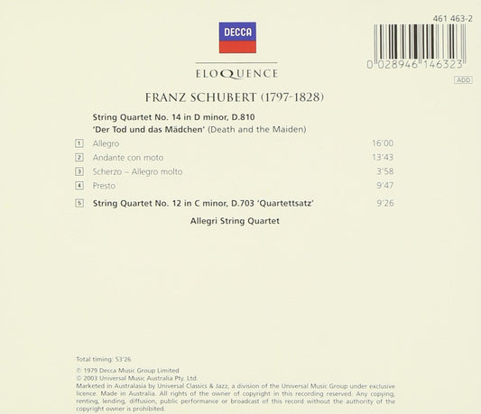 SCHUBERT: String Quartet No. 14 "Death and the Maiden", String Quartet No. 12 "Quartettsatz" - Allegri Quartet