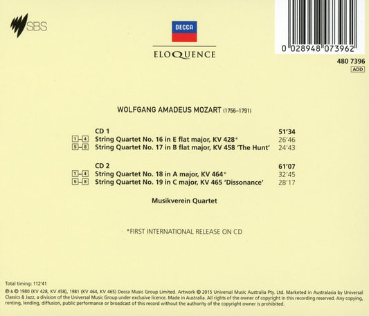 MOZART: STRING QUARTETS - MUSIKVEREIN QUARTET (2 CDS)