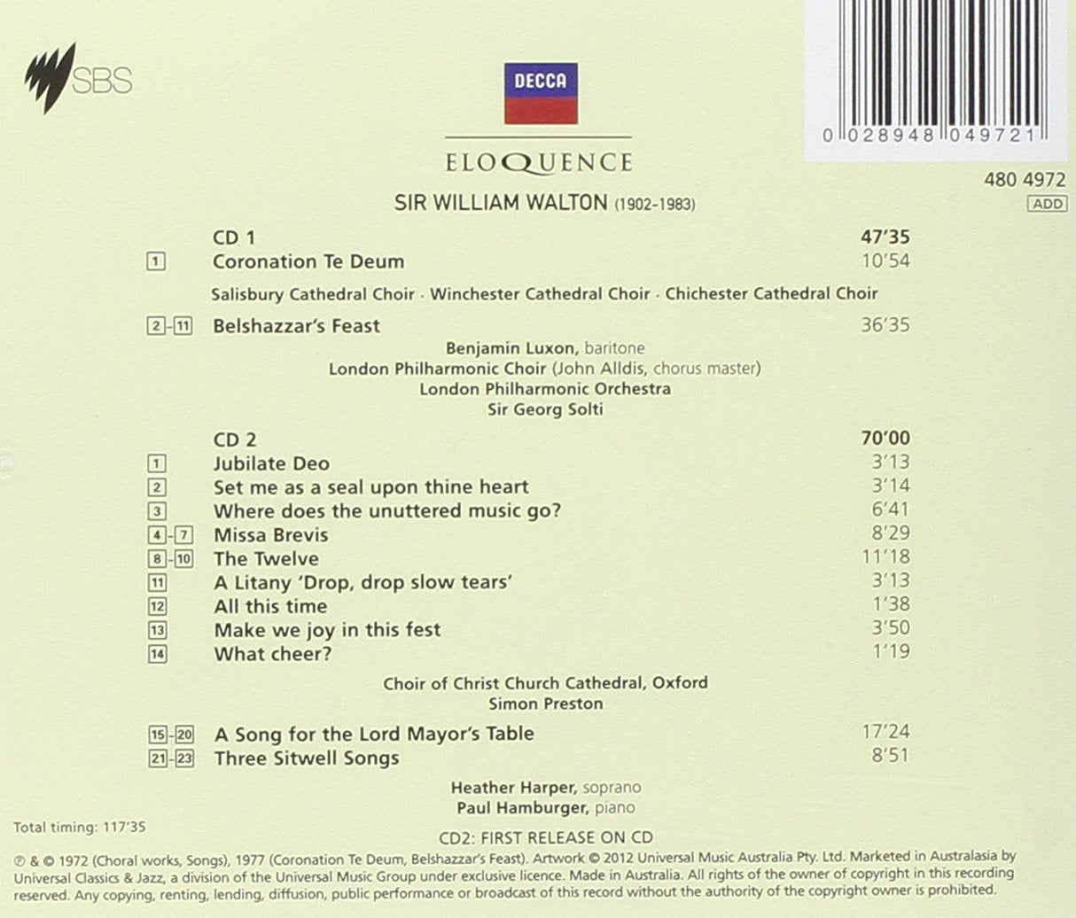 WALTON: BELSHAZZAR'S FEAST, CORONATION TE DEUM AND OTHER WORKS - GEORGE SOLTI, SIMON PRESTON (2 CDs)
