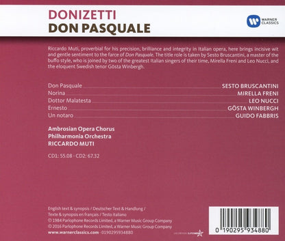 Donizetti: Don Pasquale - Bruscantini, Freni, Winbergh, Nucci, Ambrosian Opera Chorus, Philharmonia Orchestra, Riccardo Muti (2 CDs)