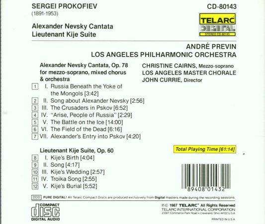 PROKOFIEV: LIEUTENANT KIJE (SUITE); ALEXANDER NEVSKY - Andre Previn, Los Angeles Philharmonic