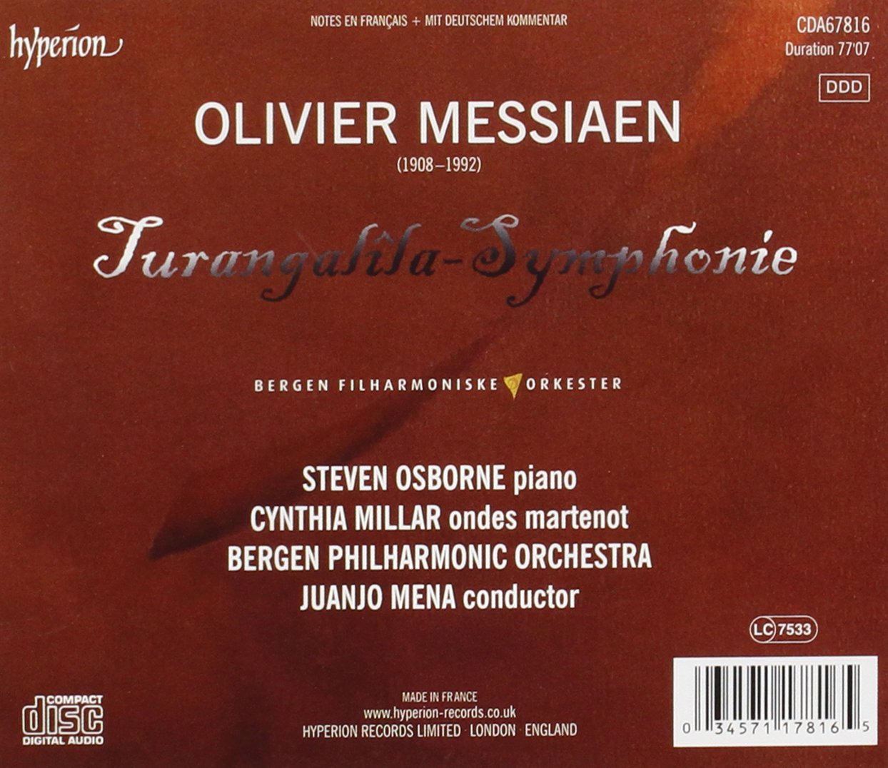 MESSIAEN: TURANGALILA SYMPHONIE - Steven Osborne, Cynthia Millar, Bergen Philharmonic