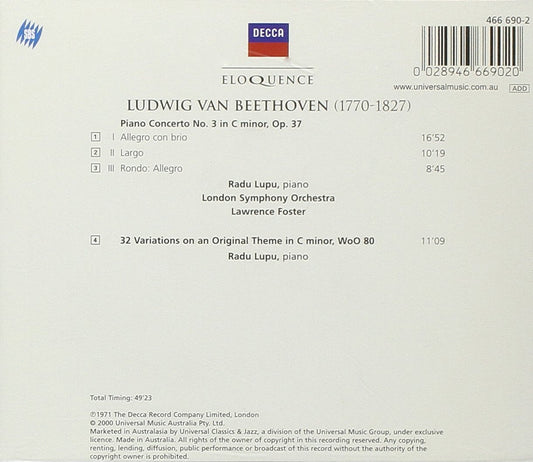 BEETHOVEN: Piano Concerto No. 3; 32 Variations in C Minor - Radu Lupu; London Symphony Orchestra; Lawrence Foster
