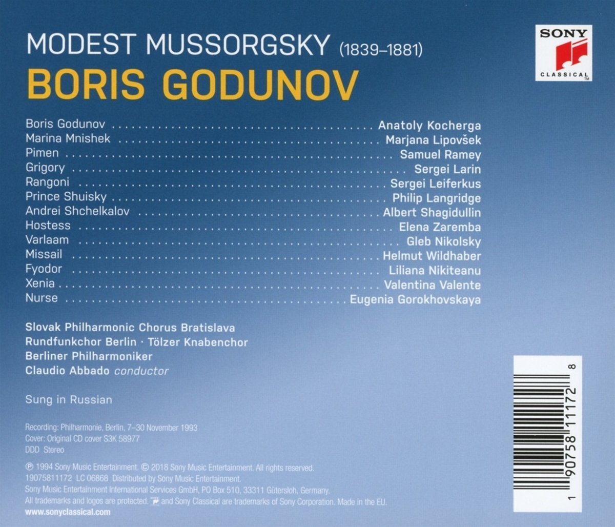 MUSSORGSKY: BORIS GODUNOV - ABBADO, BERLINER PHILHARMONIKER (3 CDS