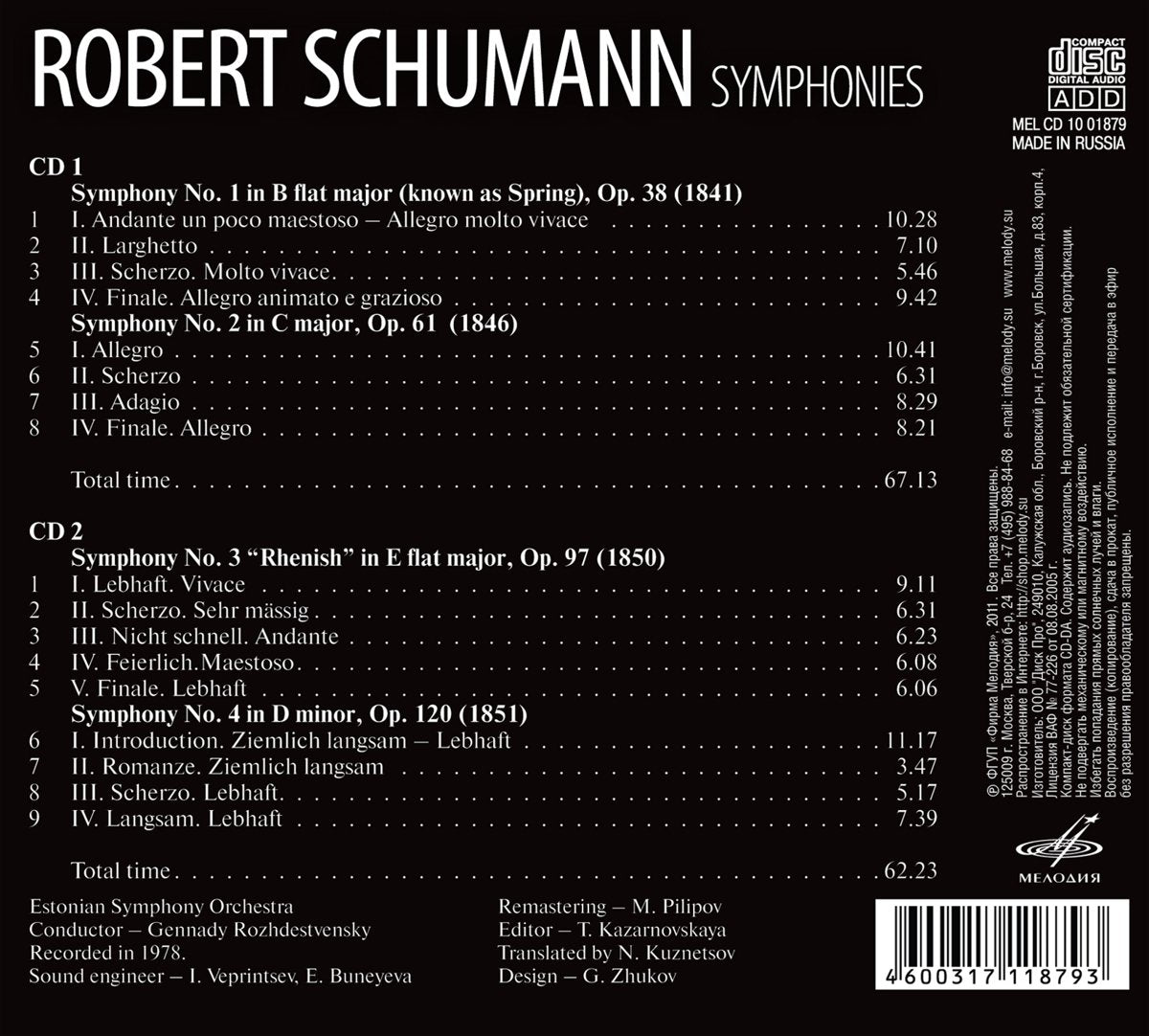 SCHUMANN: Symphonies 1-4 (Ed. by George Szell) - Estonian Symphony