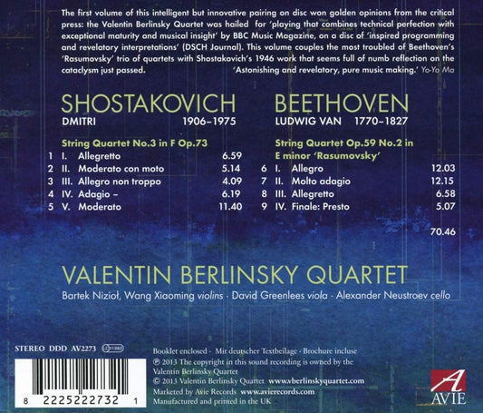 SHOSTAKOVICH: String Quartet No. 3; BEETHOVEN: String Quartet Op. 59, No. 2 - Valentin Berlinsky Quartet