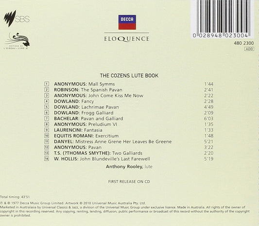 COZENS LUTE BOOK - ANTHONY ROOLEY