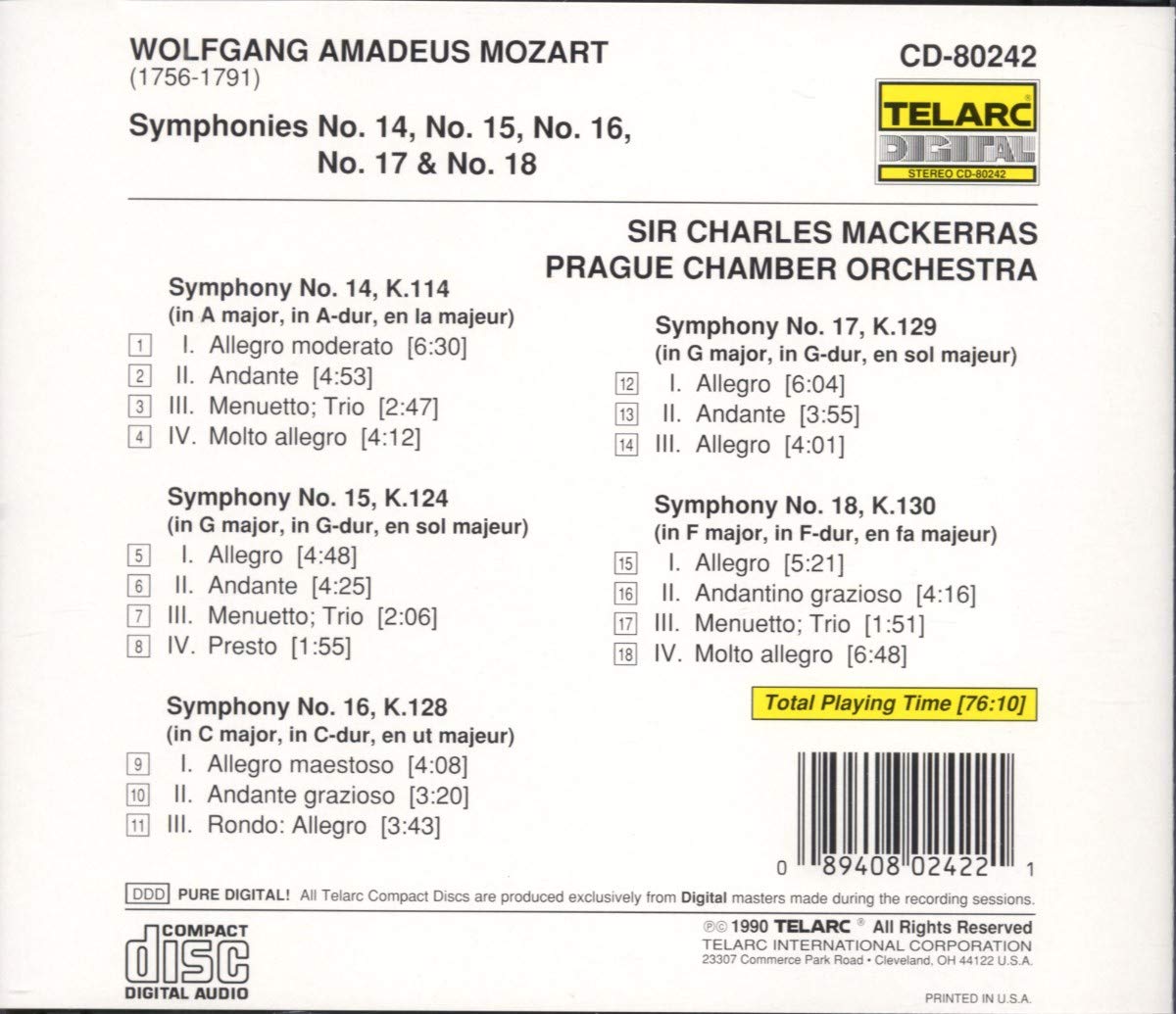 MOZART: SYMPHONIES NO. 14-18 - Mackerras, Scottish National Orchestra