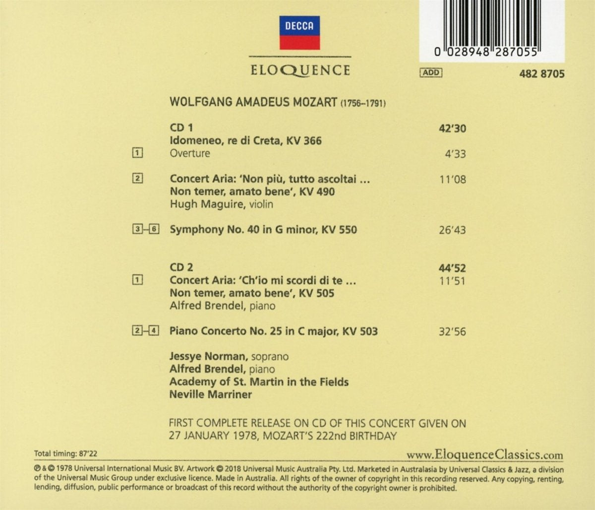 MOZART LIVE 1978 - MARRINER, BRENDEL, NORMAN, ACADEMY OF ST. MARTIN IN THE FIELDS (2 CDS)