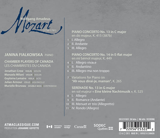 MOZART: Piano Concertos Nos 13 & 14, Eine Kleine Nachtmusik - Janina Fialkowska; Chamber Players of Canada