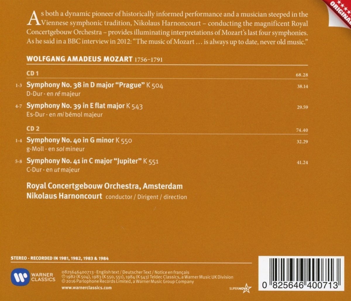 Mozart: Symphonies 38-41 - Harnoncourt, Royal Concertgebouw Orchestra (2 CD)