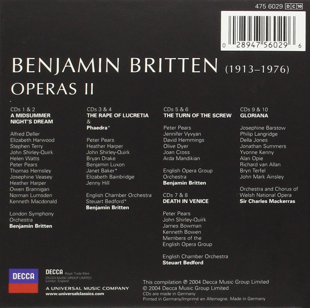 BRITTEN CONDUCTS BRITTEN: OPERAS, VOLUME 2 (10 CDS)