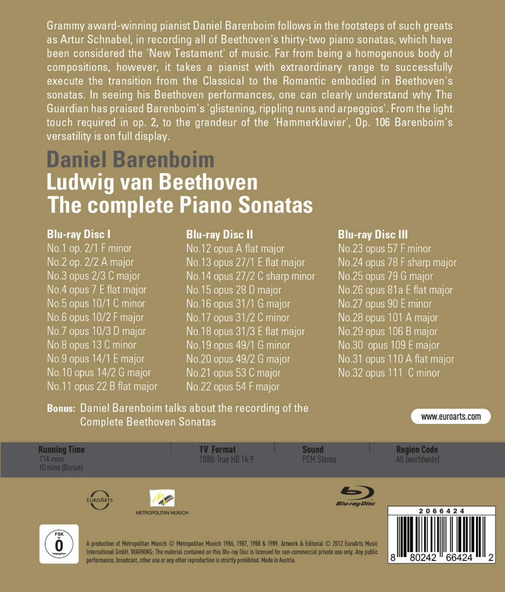 BEETHOVEN: Piano Sonatas (Complete) - Daniel Barenboim (3 Blu-Ray