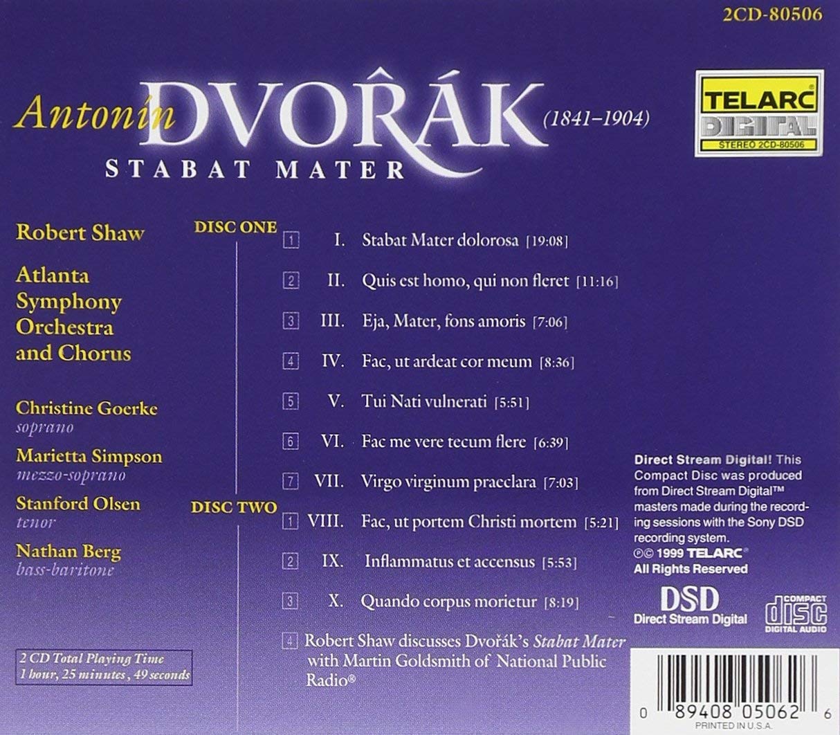 DVORAK: STABAT MATER - Robert Shaw, Atlanta Symphony Orchestra (2 CDs)