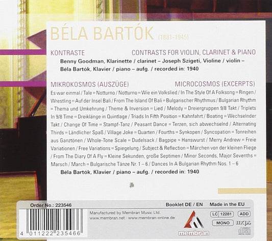 BARTOK: KONTRASTE, MIKROKOSMOS - Benny Goodman, Joseph Szigeti, Bela Bartok