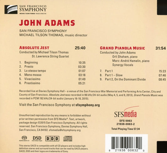 ADAMS: ABSOLUTE JEST, GRAND PIANOLA MUSIC - San Francisco Symphony, Michael Tilson Thomas (SACD)