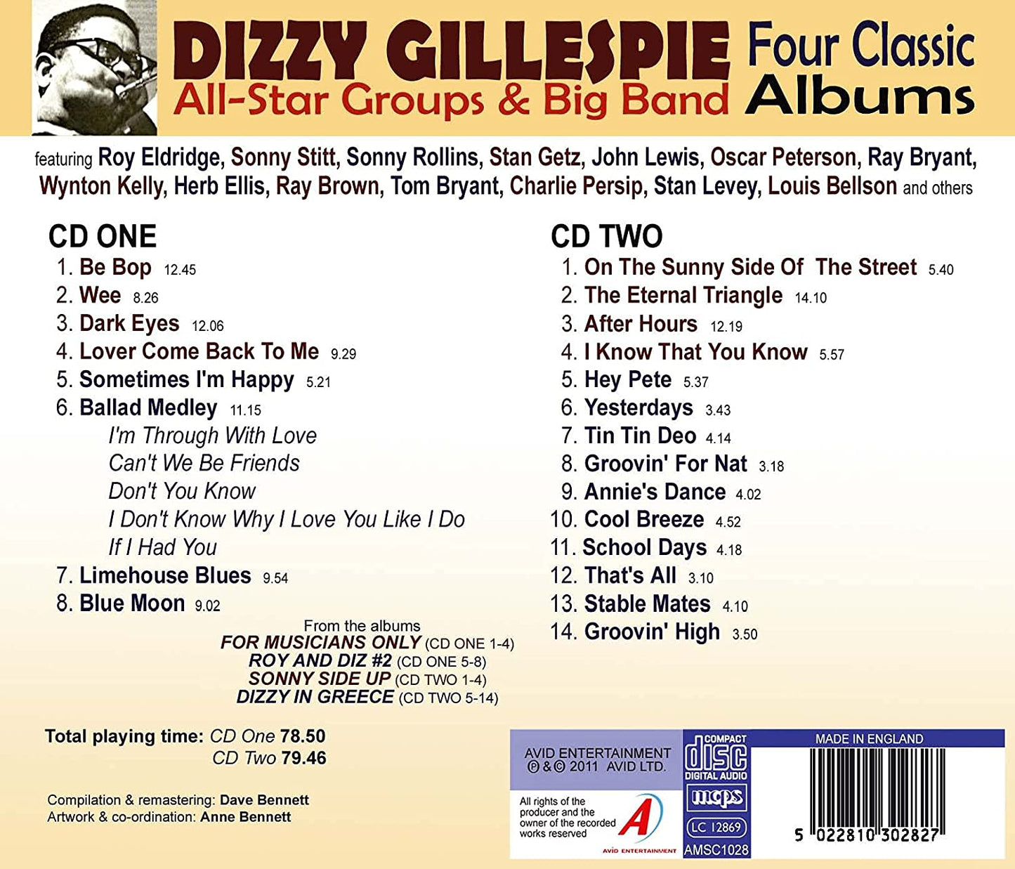 DIZZY GILLESPIE: FOUR CLASSIC ALBUMS (FOR MUSICIANS ONLY / ROY AND DIZ #2 / SONNY SIDE UP / DIZZY IN GREECE)  (2CD)