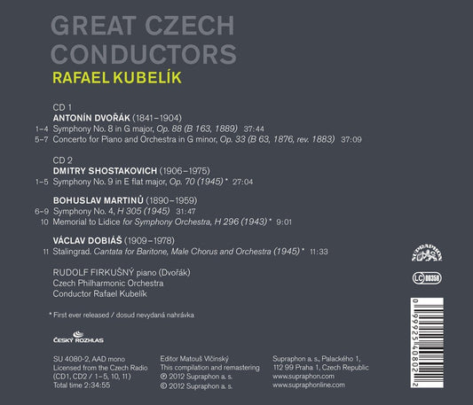 RAFAEL KUBELIK: GREAT CZECH CONDUCTORS (DVORÁK/SHOSTAKOVICH/MARTINU/DOBIAS) 2 CDS