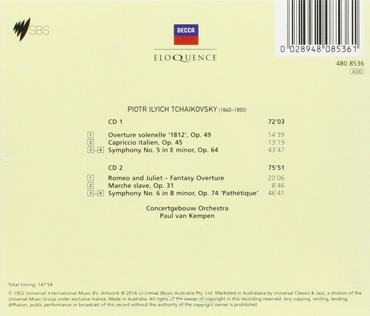 TCHAIKOVSKY: SYMPHONIES NO. 5 & 6; TONE POEMS - VAN KEMPEN, CONCERTGEBOUW (2 CDS)