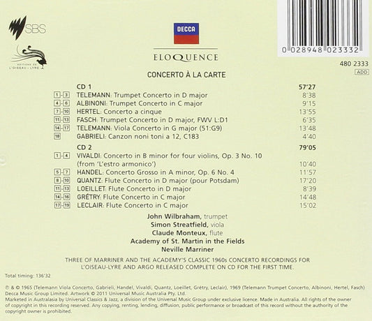Concerto A La Carte: Baroque Trumpet, Flute and String Concertos - Academy of St. Martin in the Fields, Marriner (2 CDs)