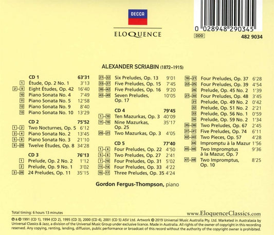 SCRIABIN: PIANO WORKS - FERGUS-THOMPSON (5 CDS)