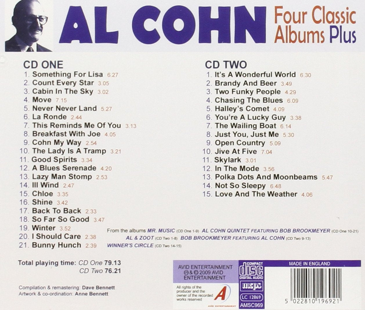 AL COHN: FOUR CLASSIC ALBUMS PLUS (MR MUSIC / AL COHN QUINTET FT BOB BROOKMEYER / AL & ZOOT / BOB BROOKMEYER FT AL COHN) (2CD)