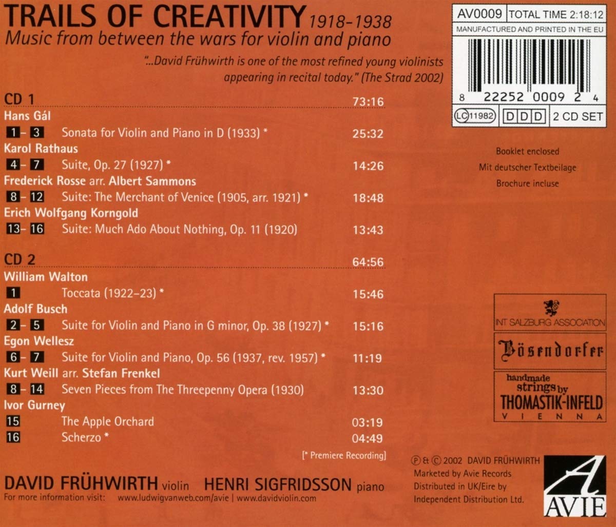 Trails of Creativity: Music from between the wars Vienna/Berlin/London 1918–1938 - David Fruhwirth, Henri Sigfidsson (2 CDS)