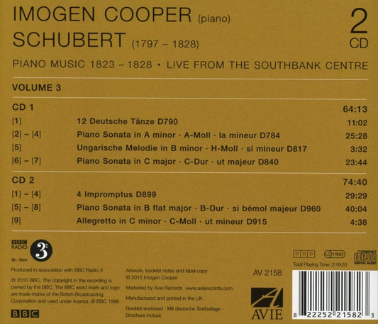 Schubert: Sonatas, Vol 3 - Imogen Cooper (2 CDS)