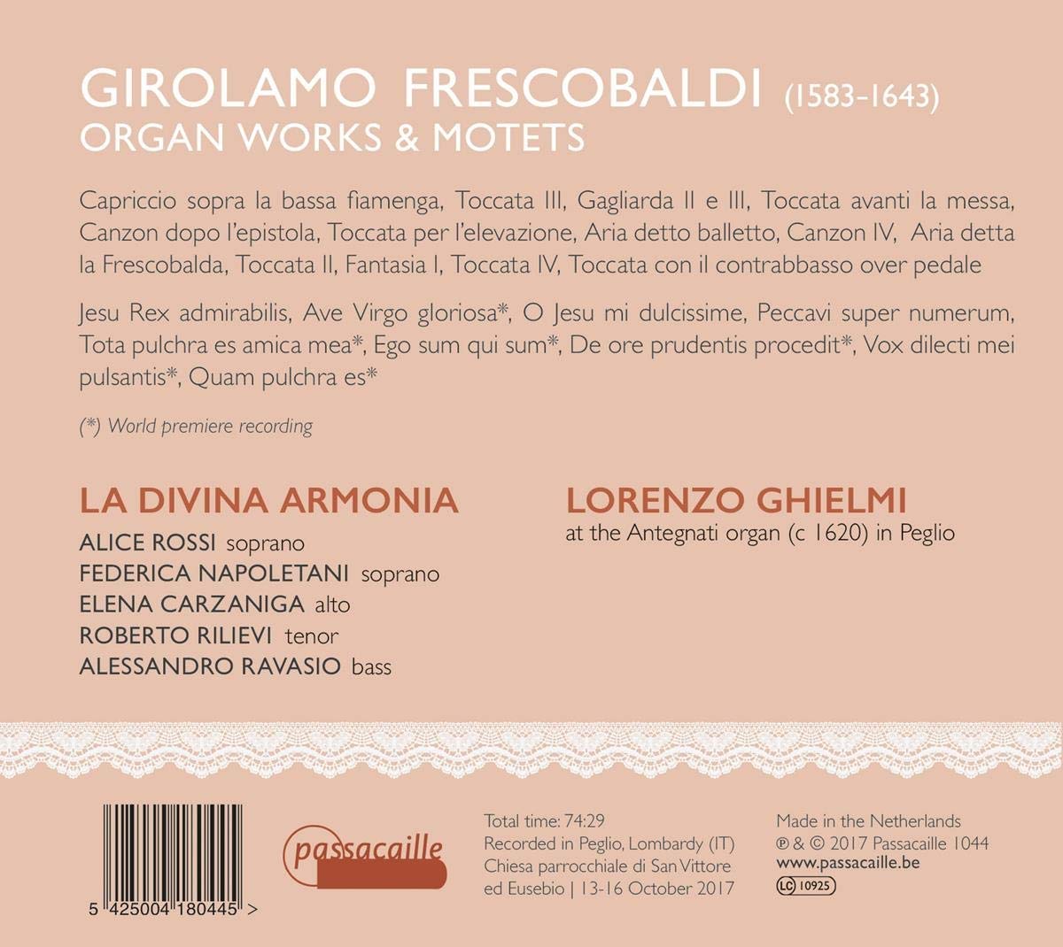 FRESCOBALDI: Organ Works & Motets - La Divina Armonia, Lorenzo Gheilmi ...