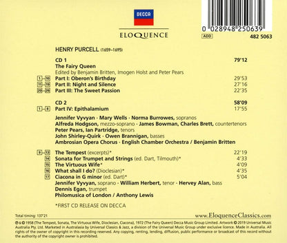 PURCELL: THE FAIRY QUEEN; SONGS & INCIDENTAL MUSIC - BRITTEN, LEWIS (2 CDS)