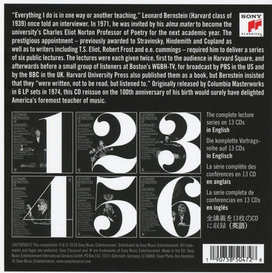 LEONARD BERNSTEIN at HARVARD (13 CDS) - THE NORTON LECTURES 1973 "THE UNANSWERED QUESTION"