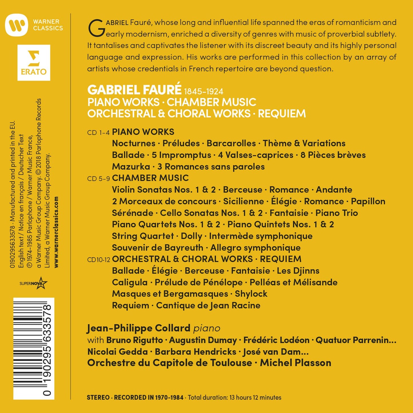 Faure: Piano Works, Orchestral Works, Choral Works & Chamber Music - Jean-Philippe Collard (17 CDS)