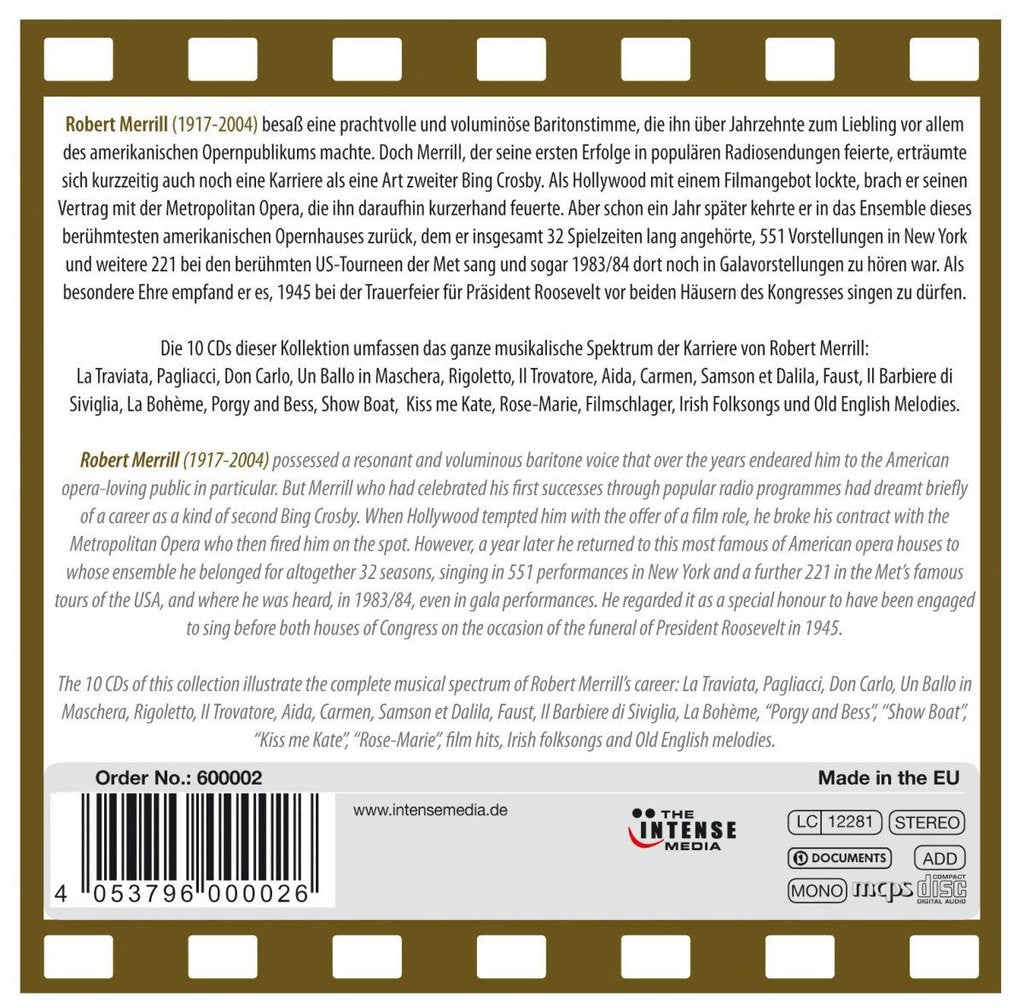 ROBERT MERRILL: HIS OPERA, CINEMA AND MUSICAL HIGHLIGHTS (10 CDS)