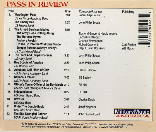 PASS IN REVIEW - US AIR FORCE ACADEMY BAND; US MARINE BAND; US COAST GUARD BAND; US ARMY BAND; US AIR FORCE HERITAGE OF AMERICA BAND; US
