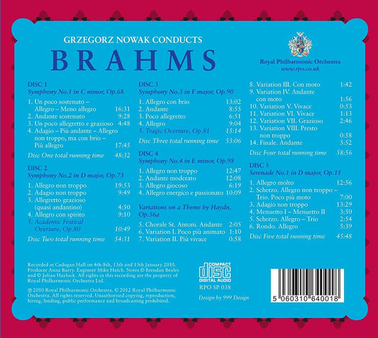 BRAHMS: COMPLETE SYMPHONIES & ORCHESTRAL WORKS - NOWAK, ROYAL PHILHARMONIC ORCHESTRA (5 CDS)
