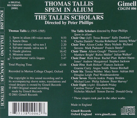 Tallis: Spem in Alium; Salvator Mundi - The Tallis Scholars