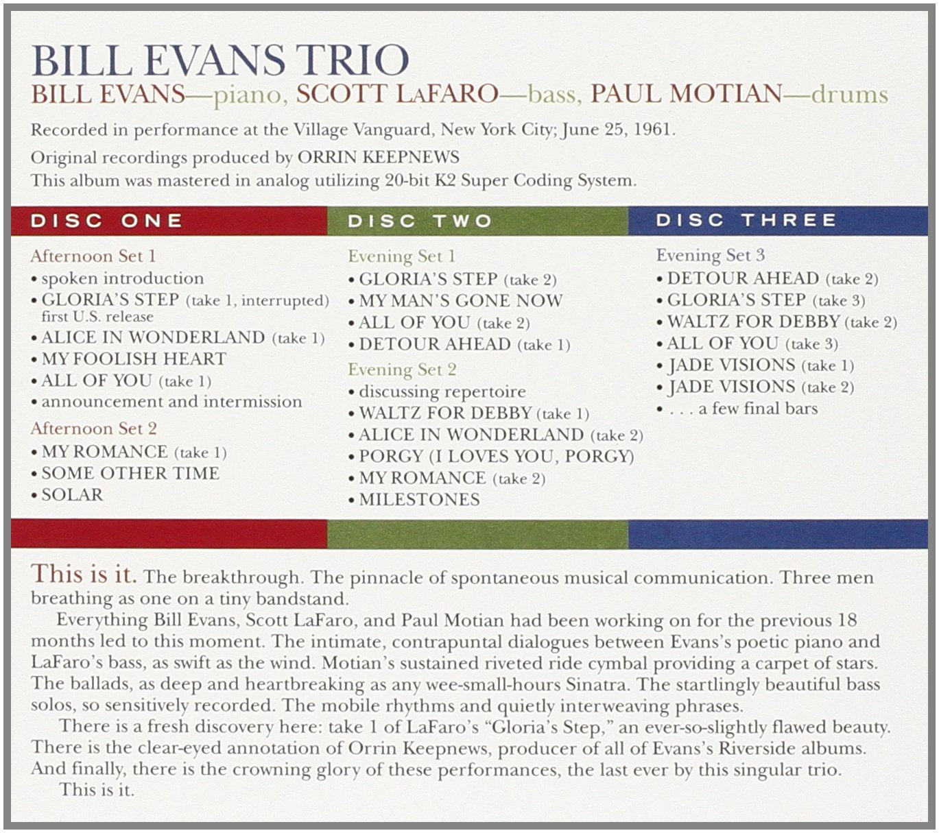 BILL EVANS: COMPLETE VILLAGE VANGUARD RECORDINGS 1961 (3 CDS)