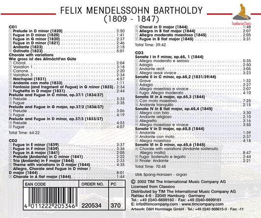 MENDELSSOHN: COMPLETE ORGAN WORKS - ULRICH SPANG-HANSSEN (3 CDS)