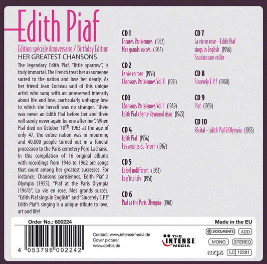 EDITH PIAF: HER GREATEST CHANSONS (10 CDS)