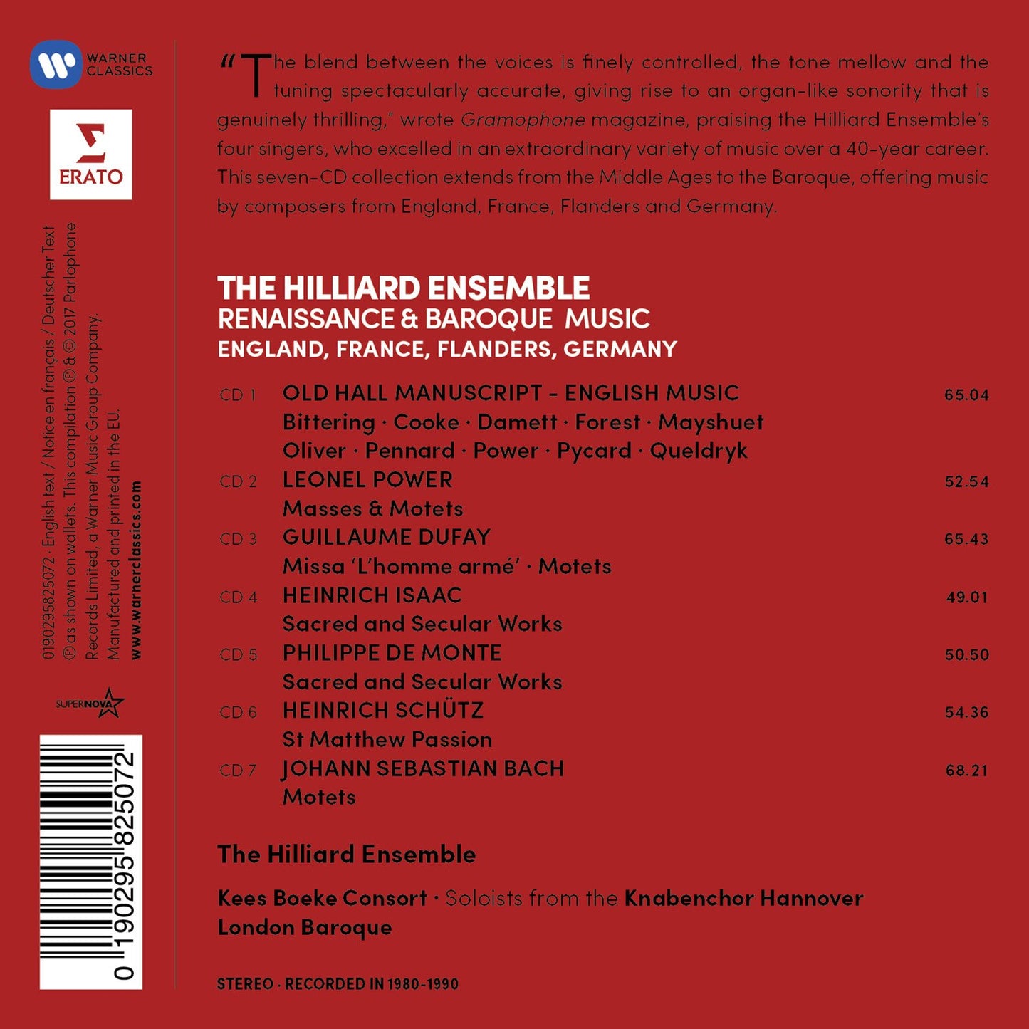 RENAISSANCE & BAROQUE MUSIC (ENGLAND, FRANCE, FLANDERS, GERMANY) - HILLIARD ENSEMBLE (7 CDS)