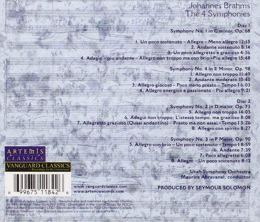 BRAHMS: FOUR SYMPHONIES - ABRAVANEL, UTAH SYMPHONY (2 CDS)