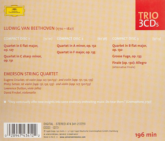 BEETHOVEN: THE LATE STRING QUARTETS - EMERSON STRING QUARTET (3 CDS)
