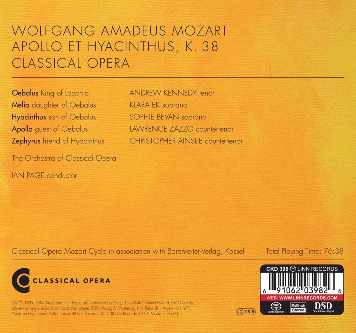 MOZART: Apollo et Hyacinthus, K. 38 - Classical Opera, Ian Page (HYBRID SACD)