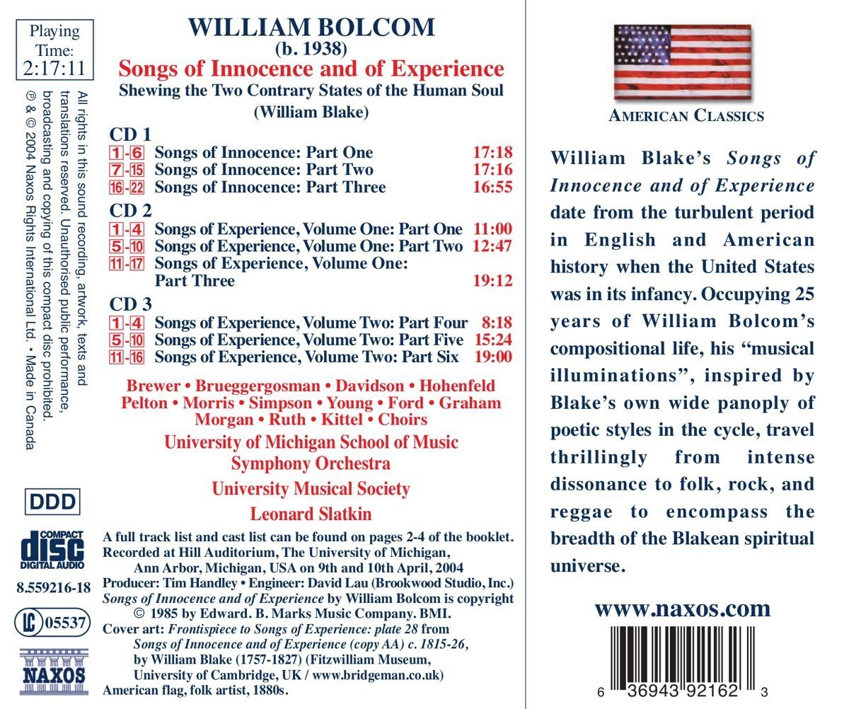 BOLCOM: SONGS OF INNOCENCE AND EXPERIENCE - University of Michigan School of Music Orchestra, Leonard Slatkin (3 CDS)